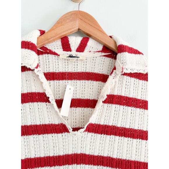 Madewell | NWT Crochet-Knit V-Neck Sweater Tee in Red Ochre | Sz XXS - Picture 4 of 10
